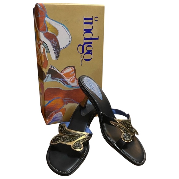 Clarks Indigo leather kitten heel sandal. Sz 8 - Picture 2 of 16